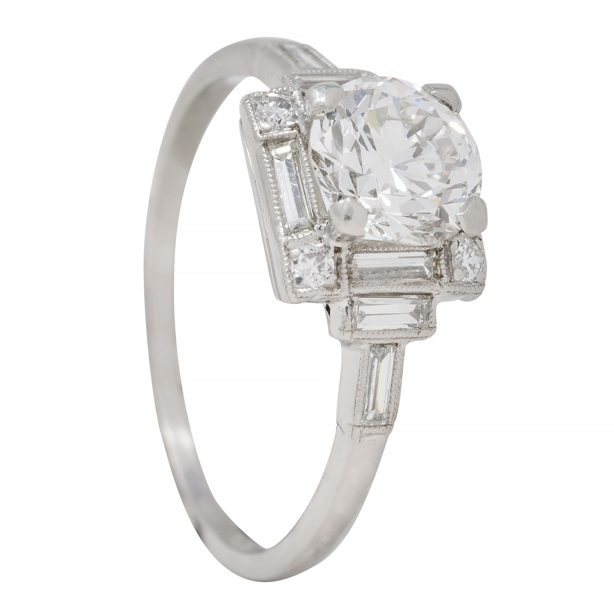 Art Deco Verlobungsring, 1,77 Karat Diamant Platin Quadratischer Cluster Vintage 5