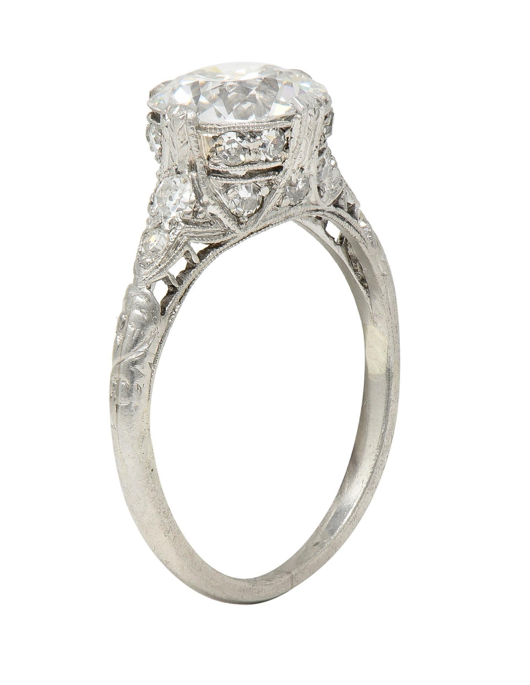 Art Deco 1.78 CTW Old European Diamond Platinum Vintage Engagement Ring GIA 5