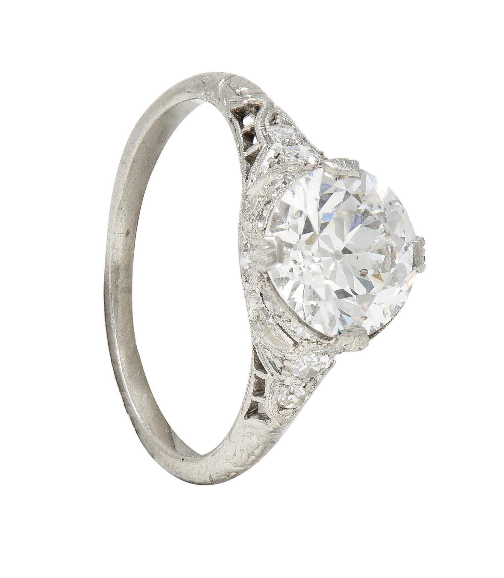 Art Deco 1.78 CTW Old European Diamond Platinum Vintage Engagement Ring GIA 6