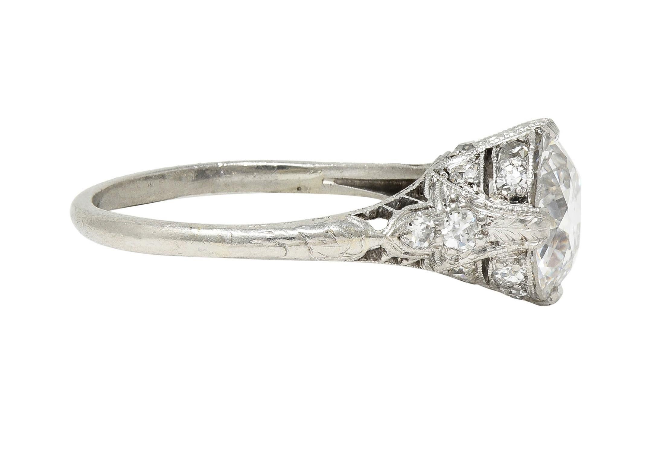 Art Deco 1.78 CTW Old European Diamond Platinum Vintage Engagement Ring GIA In Excellent Condition In Philadelphia, PA