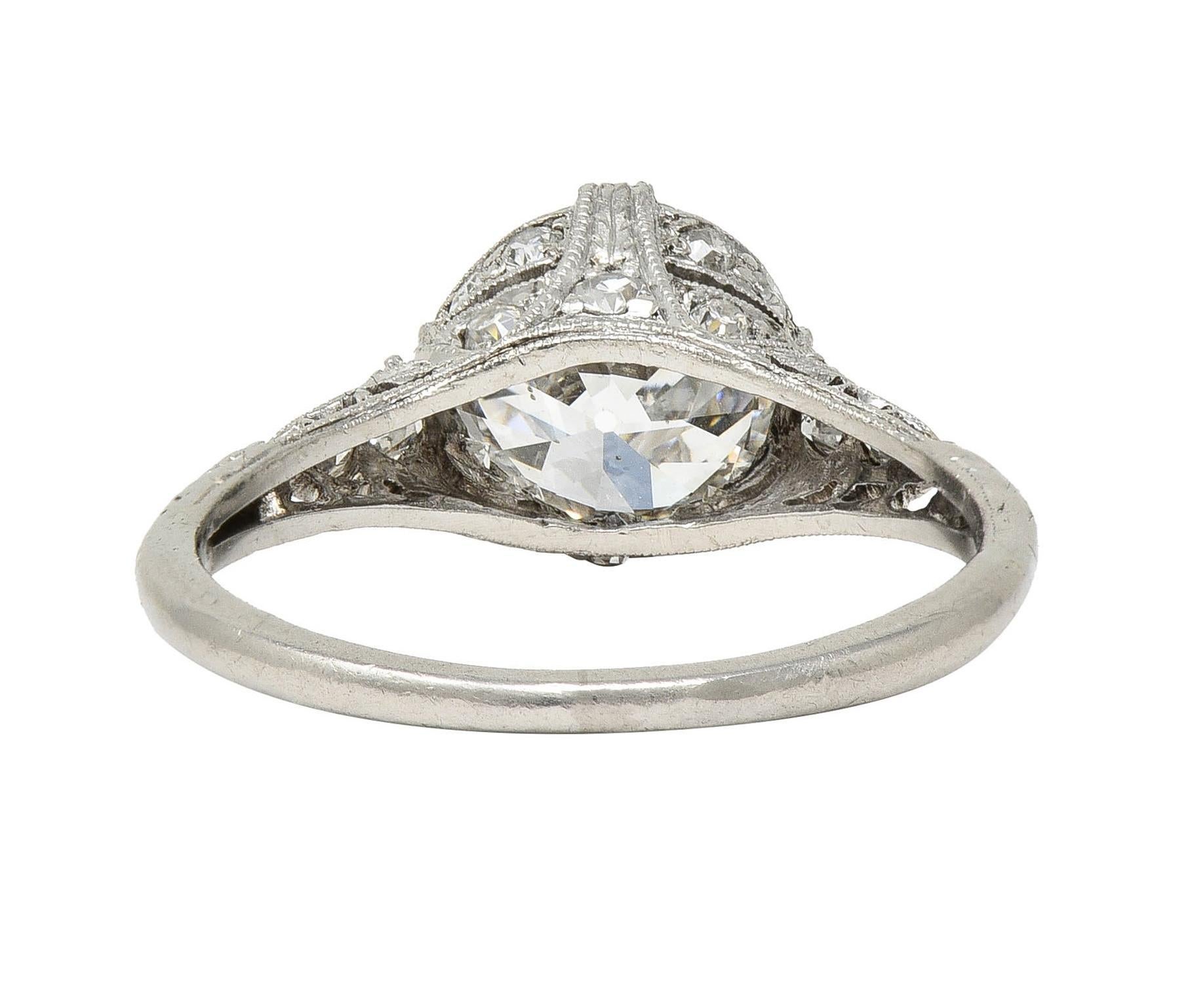 Women's or Men's Art Deco 1.78 CTW Old European Diamond Platinum Vintage Engagement Ring GIA