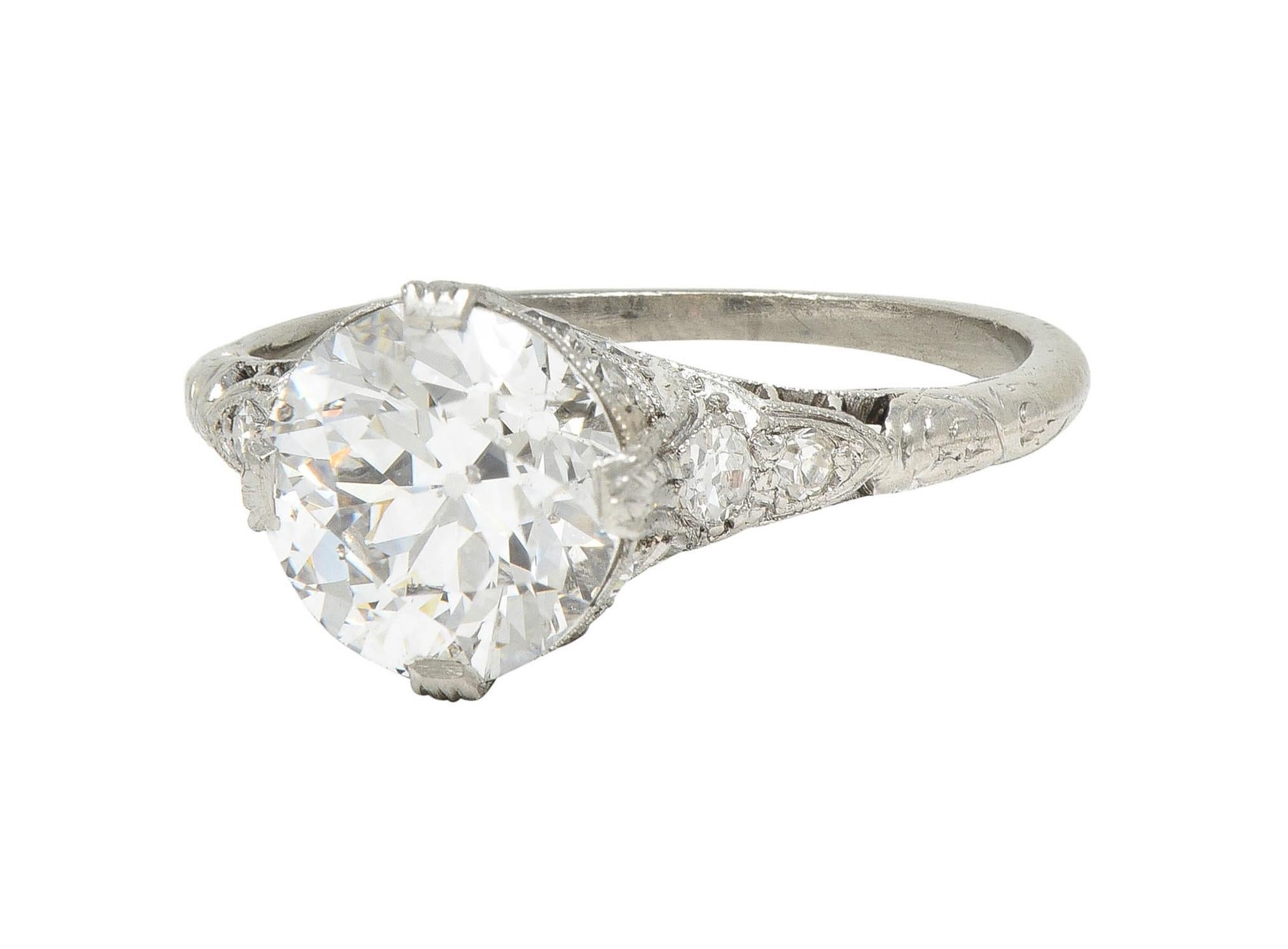 Art Deco 1.78 CTW Old European Diamond Platinum Vintage Engagement Ring GIA 1