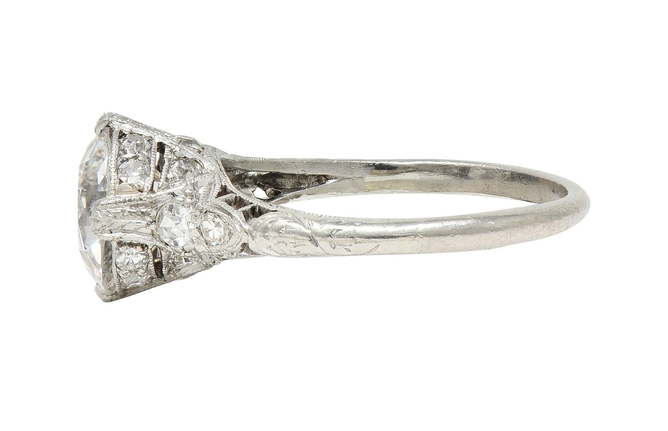 Art Deco 1.78 CTW Old European Diamond Platinum Vintage Engagement Ring GIA 2