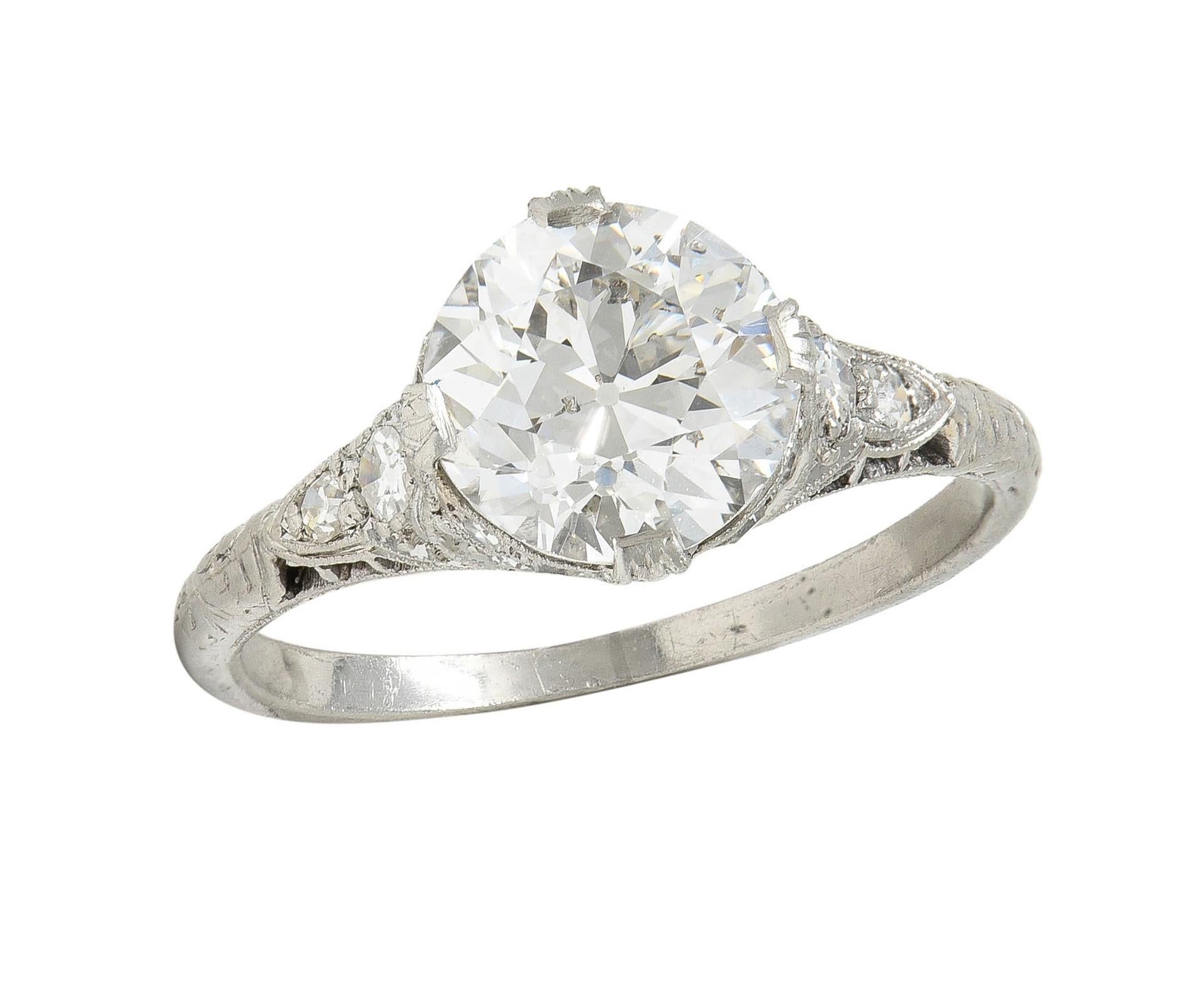 Art Deco 1.78 CTW Old European Diamond Platinum Vintage Engagement Ring GIA 3