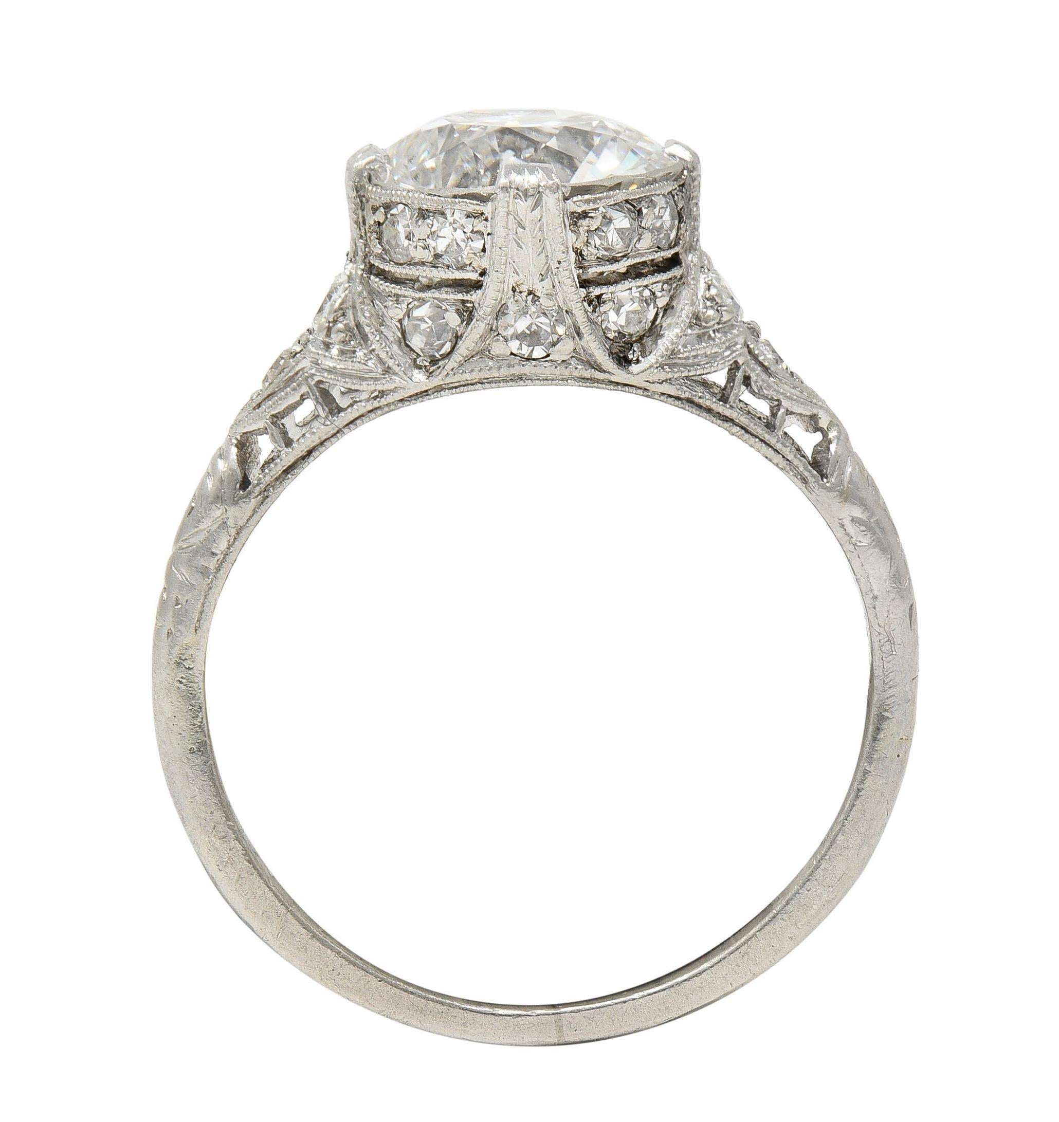 Art Deco 1.78 CTW Old European Diamond Platinum Vintage Engagement Ring GIA 4