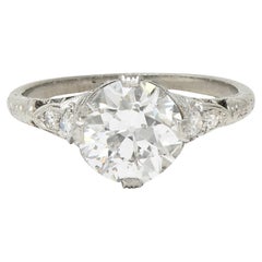 Art Deco 1.78 Karat alter europäischer Diamant Platin Vintage Verlobungsring GIA