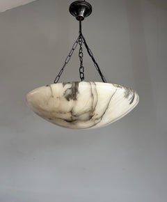 Art Deco 17.8” Diameter Perfectly Balanced White & Black Alabaster Pendant Light