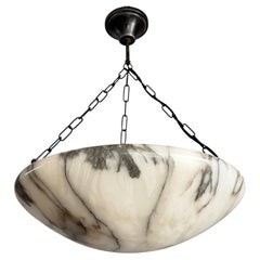 Art Deco 17.8” Diameter Perfectly Balanced White & Black Alabaster Pendant Light
