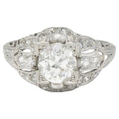 Art Deco 1.79 CTW European Diamond Platinum Quatrefoil Antique Engagement Ring