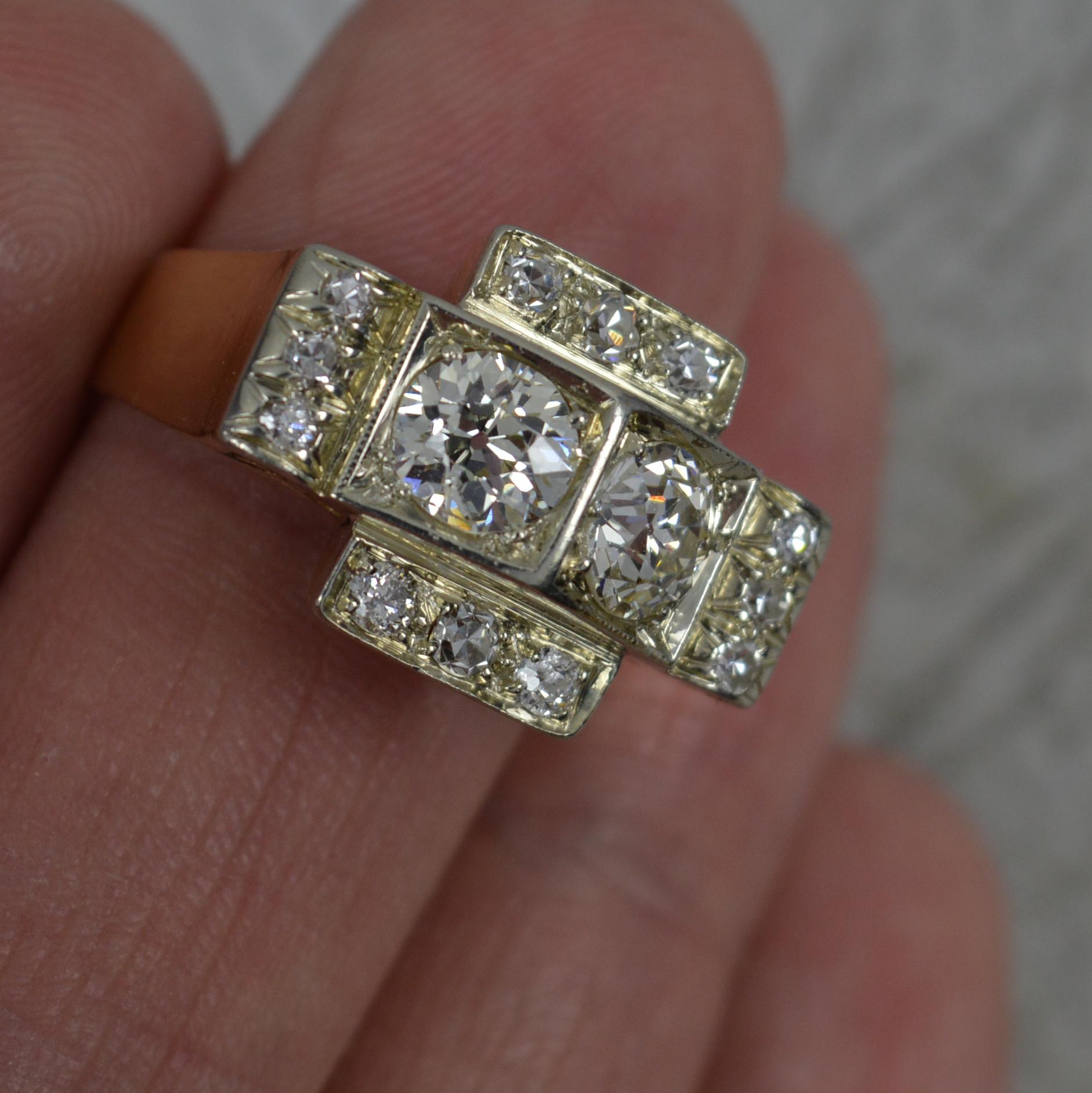 Art Deco 18 Carat Gold and 1.2 Carat Old Cut Diamond Cluster Cocktail Ring 5