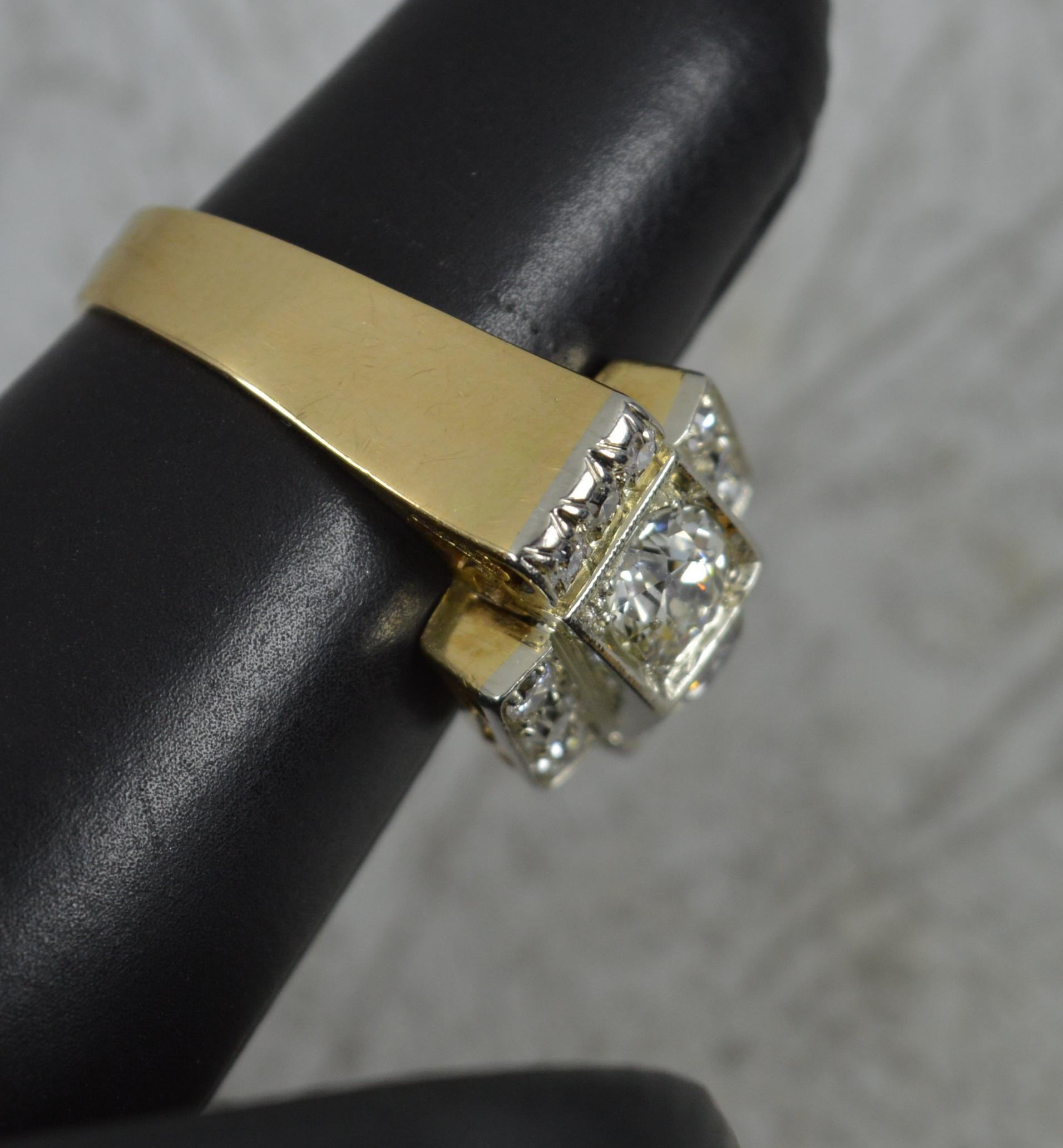 Art Deco 18 Carat Gold and 1.2 Carat Old Cut Diamond Cluster Cocktail Ring 7