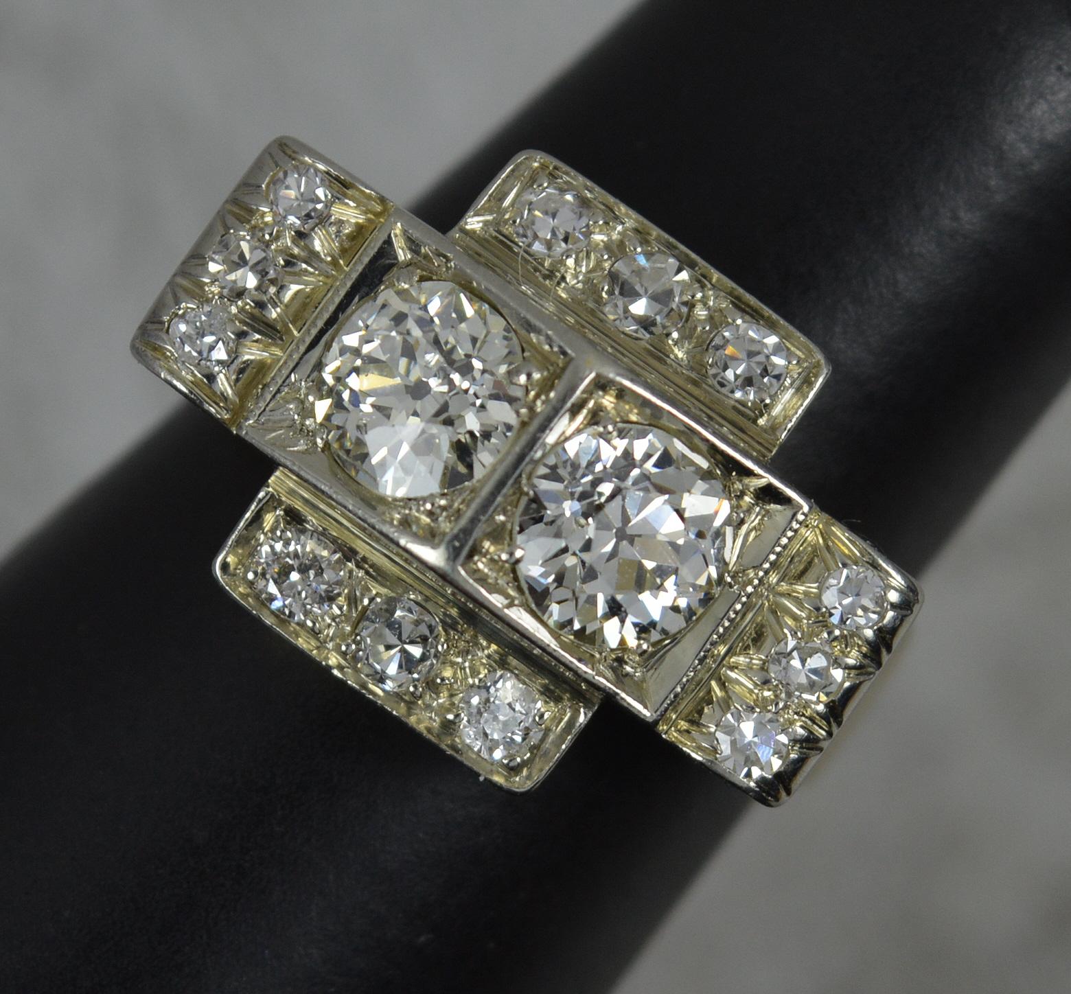 Art Deco 18 Carat Gold and 1.2 Carat Old Cut Diamond Cluster Cocktail Ring 8