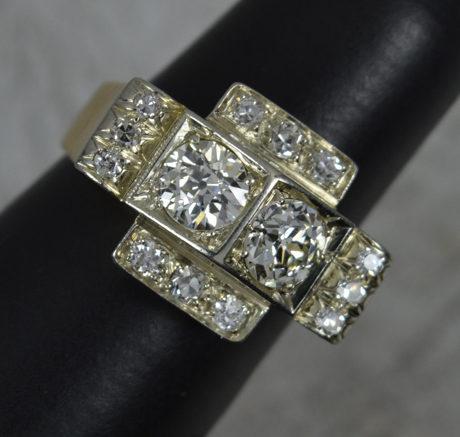 Art Deco 18 Carat Gold and 1.2 Carat Old Cut Diamond Cluster Cocktail Ring 9