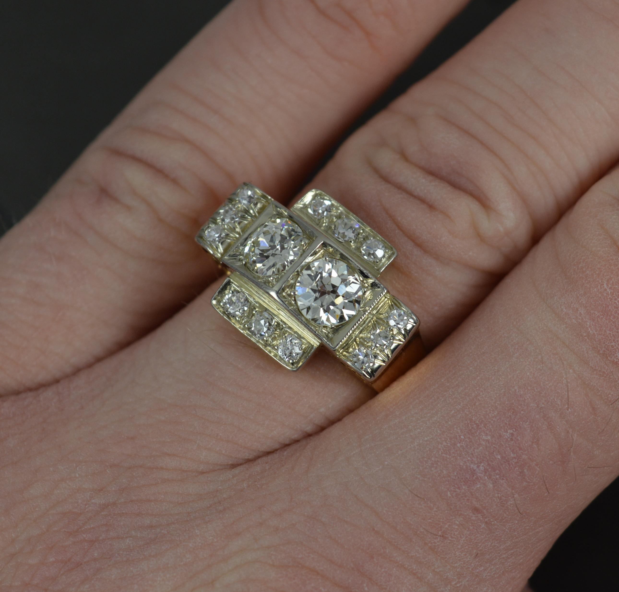 Old European Cut Art Deco 18 Carat Gold and 1.2 Carat Old Cut Diamond Cluster Cocktail Ring