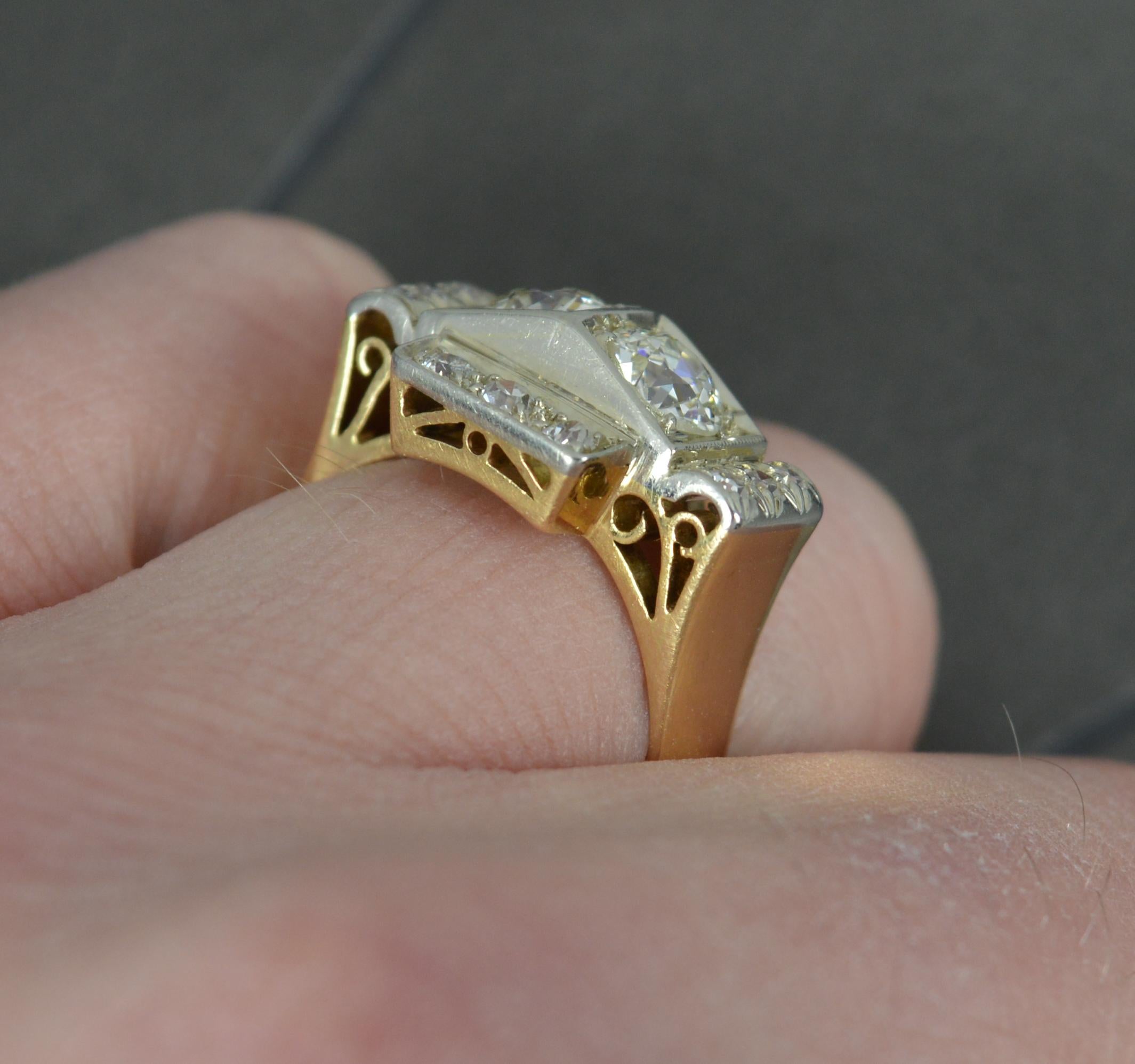 Art Deco 18 Carat Gold and 1.2 Carat Old Cut Diamond Cluster Cocktail Ring In Excellent Condition In St Helens, GB