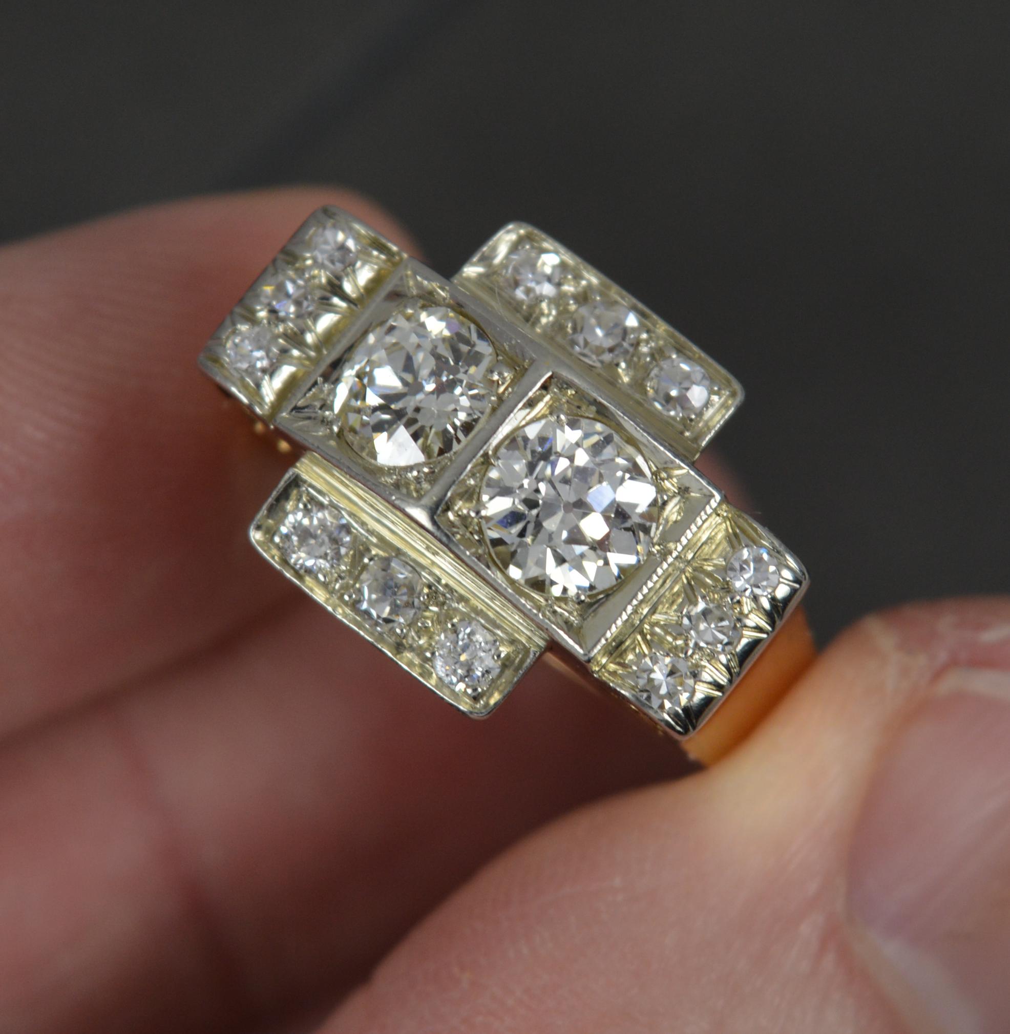 Art Deco 18 Carat Gold and 1.2 Carat Old Cut Diamond Cluster Cocktail Ring 2