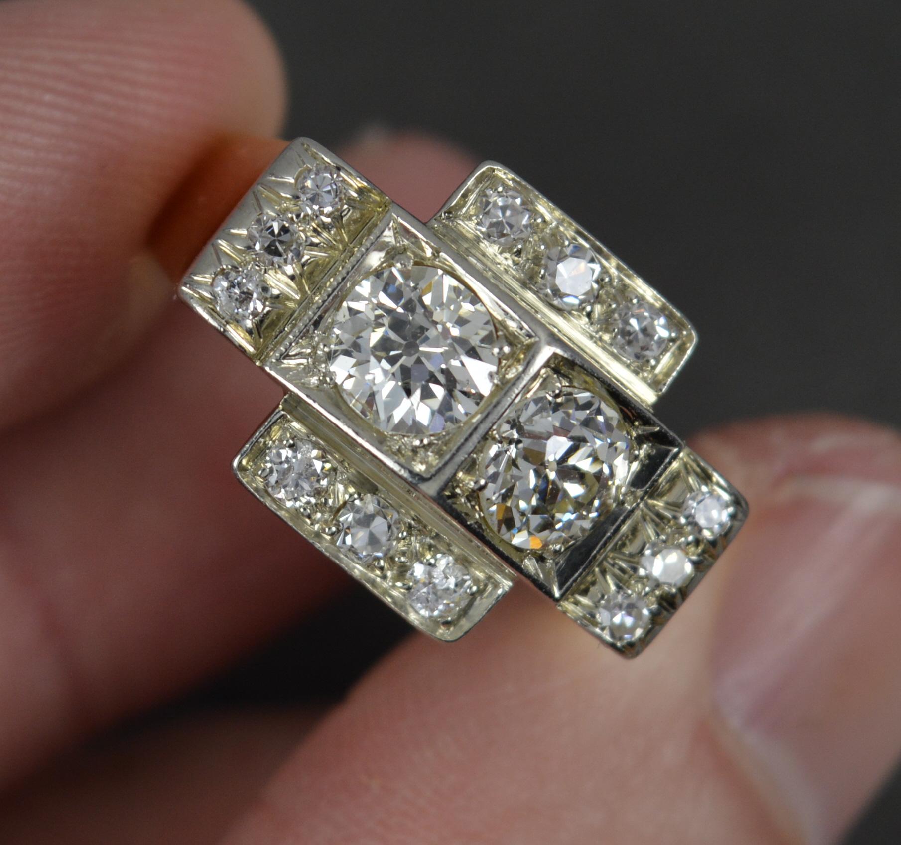 Art Deco 18 Carat Gold and 1.2 Carat Old Cut Diamond Cluster Cocktail Ring 3
