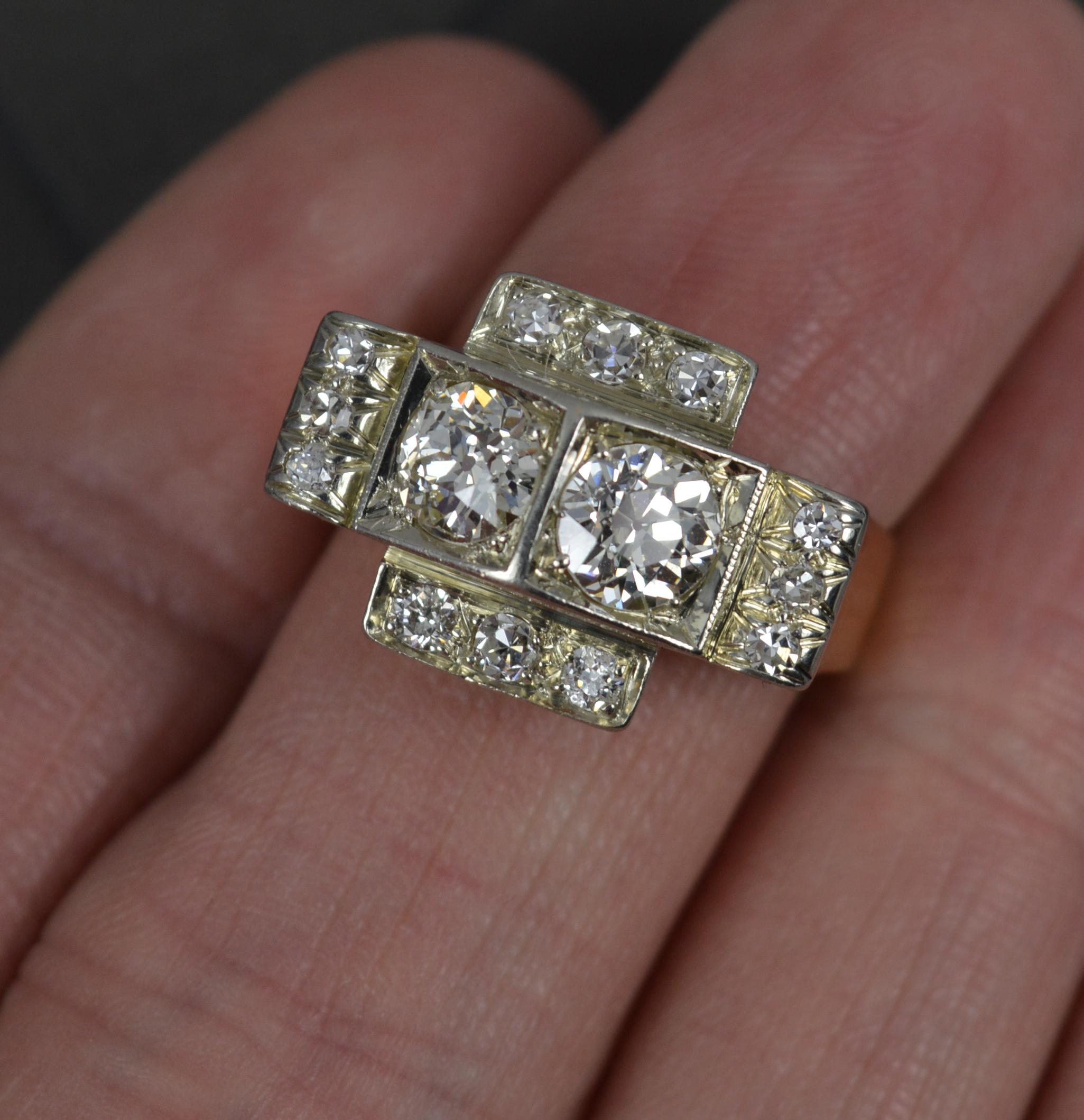 Art Deco 18 Carat Gold and 1.2 Carat Old Cut Diamond Cluster Cocktail Ring 4