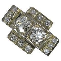 Vintage Art Deco 18 Carat Gold and 1.2 Carat Old Cut Diamond Cluster Cocktail Ring