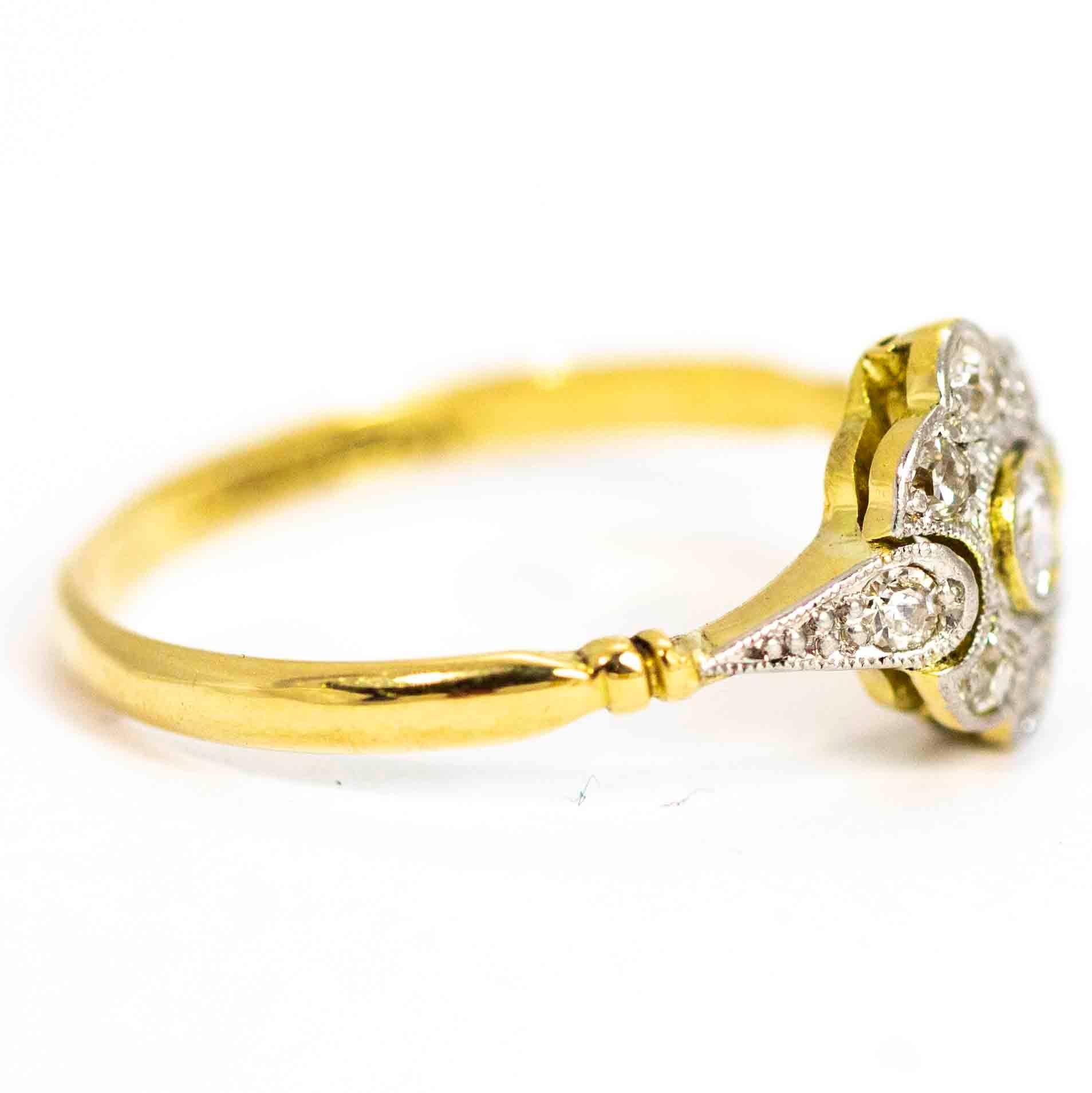 Women's or Men's Art Deco 18 Carat Gold and Platinum Diamond Cluster Ring
