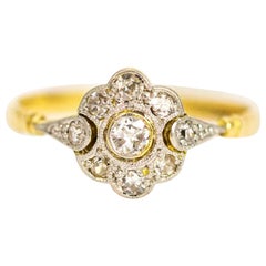 Art Deco 18 Carat Gold and Platinum Diamond Cluster Ring