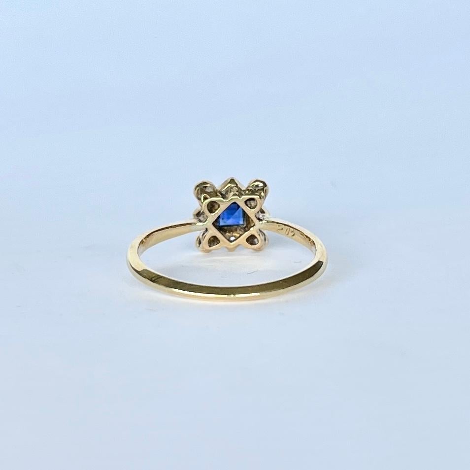 Art Deco 18 Carat Gold and Platinum Sapphire and Diamond Panel Ring In Good Condition In Chipping Campden, GB