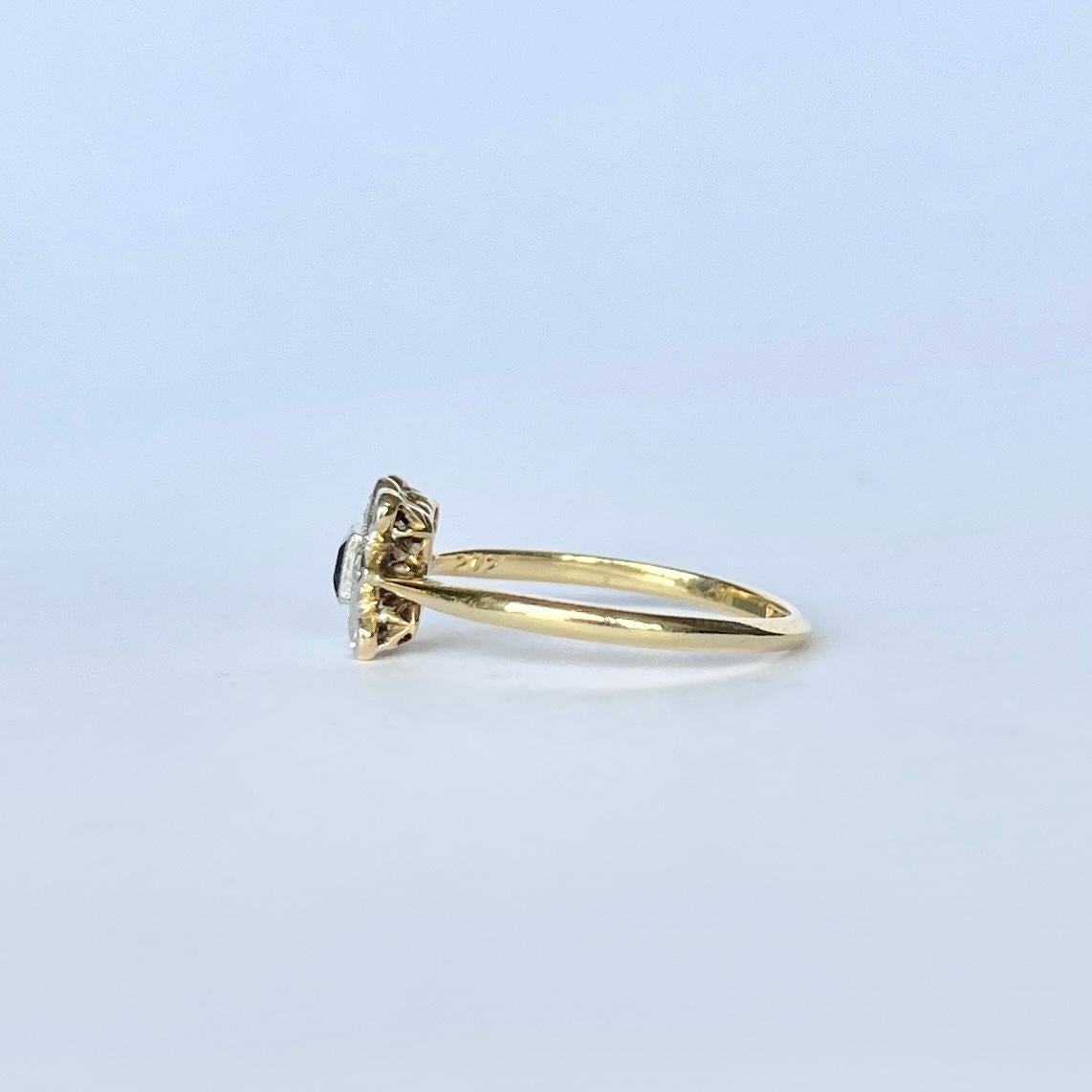 Women's Art Deco 18 Carat Gold and Platinum Sapphire and Diamond Panel Ring