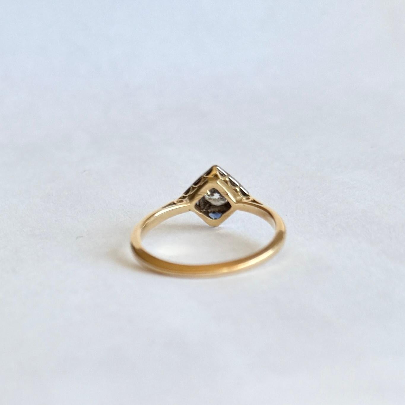 Anello Art Deco in oro 18 carati e platino con pannello di zaffiri e diamanti In condizioni buone in vendita a Chipping Campden, GB