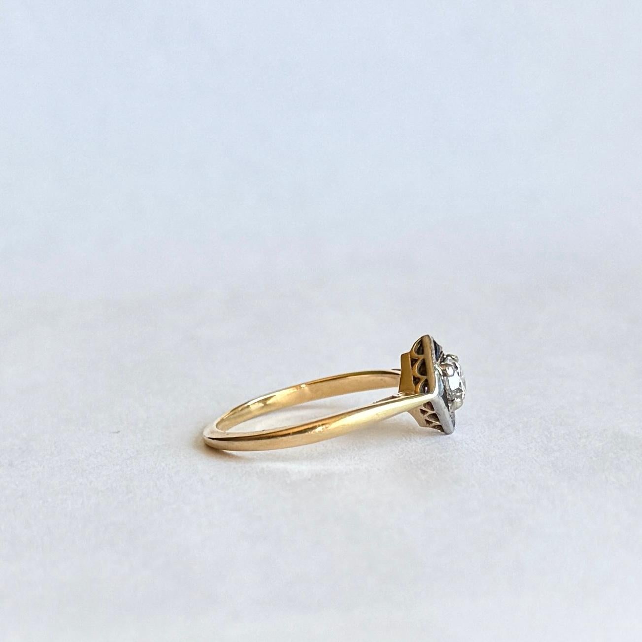 da uomo o donna Anello Art Deco in oro 18 carati e platino con pannello di zaffiri e diamanti in vendita