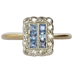 Art Deco 18 Karat Gold und Platin Saphir und Diamant Platin Saphir und Diamant Panel-Ring