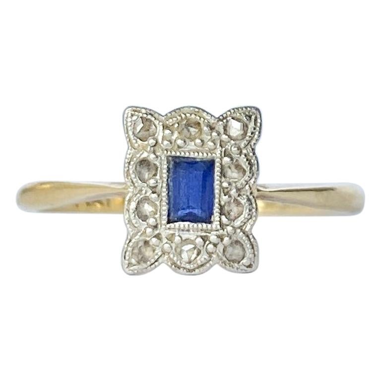 Art Deco 18 Carat Gold and Platinum Sapphire and Diamond Panel Ring