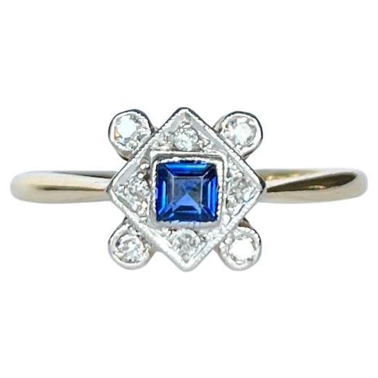 Art Deco 18 Carat Gold and Platinum Sapphire and Diamond Panel Ring For ...