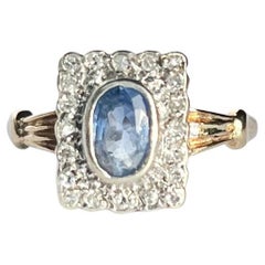 Vintage Art Deco 18 Carat Gold and Platinum Sapphire and Diamond Panel Ring
