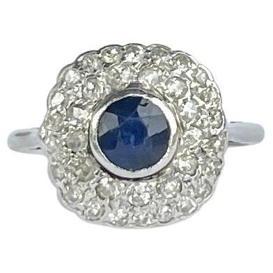 Art Deco 18 Carat Gold and Platinum Sapphire and Diamond Panel Ring