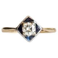 Art Deco 18 Karat Gold und Platin Saphir und Diamant Platin Saphir und Diamant Panel-Ring