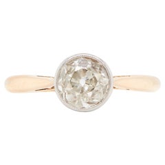 Art Deco 18 Karat Gold und Platin Solitär-Diamantring in Rub-Over-Fassung