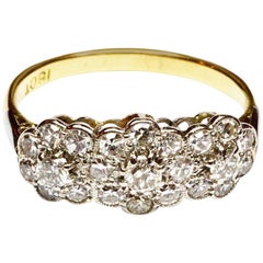 Antique Art Deco 18 Carat Gold and Platinum Triple Cluster Diamond Ring