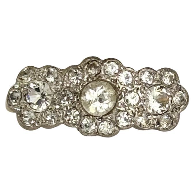 Art Deco 18 Carat Gold and Platinum Triple Cluster Diamond Ring