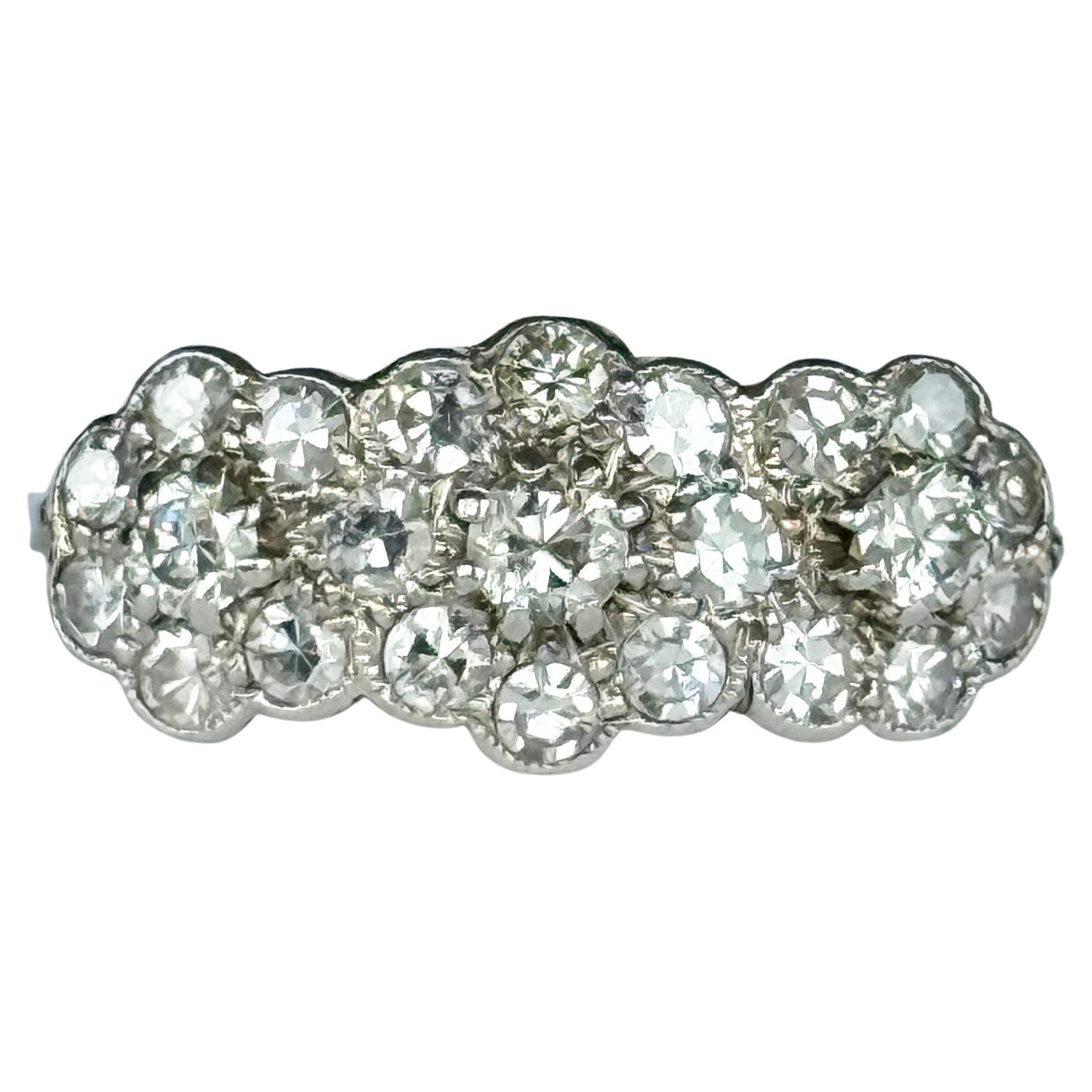 Art Deco 18 Carat Gold and Platinum Triple Cluster Diamond Ring For Sale