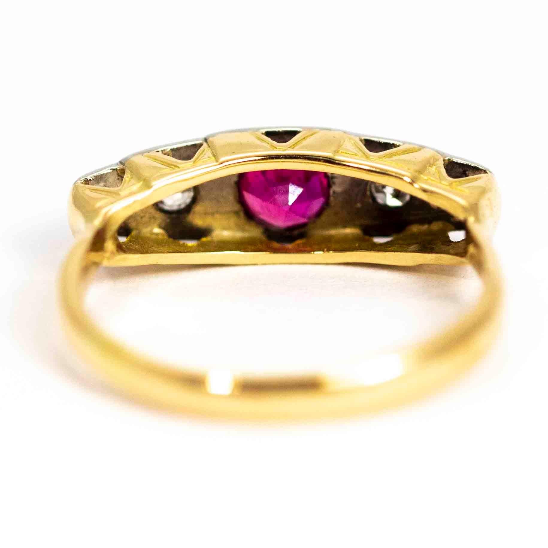 Art Deco 18 Carat Gold Diamond and Ruby Five-Stone Ring In Good Condition For Sale In Chipping Campden, GB