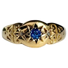 Art Deco 18 Carat Gold Diamond and Sapphire Three Stone Star Setting Ring