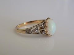 Art Deco 18 Carat Gold Diamond Opal Ring