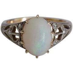 Antique Art Deco 18 Carat Gold Diamond Opal Ring