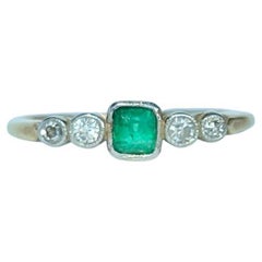 Vintage Art Deco 18 Carat Gold Emerald and Diamond Five-Stone Ring