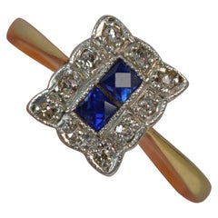 Art Deco 18 Carat Gold French Cut Sapphire Diamond Cluster Ring
