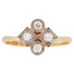 Art Deco 18 Carat Gold Old Cut Diamond Quatrefoil Ring, Year 1932