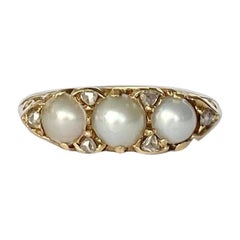 Art Deco 18 Carat Gold Pearl and Diamond Three-Stone Ring
