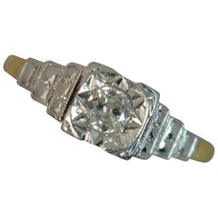 Art Deco 18 Carat Gold Platinum Diamond Solitaire Stack Engagement Ring