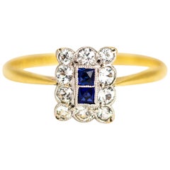 Antique Art Deco 18 Carat Gold and Platinum Sapphire and Diamond Panel Ring