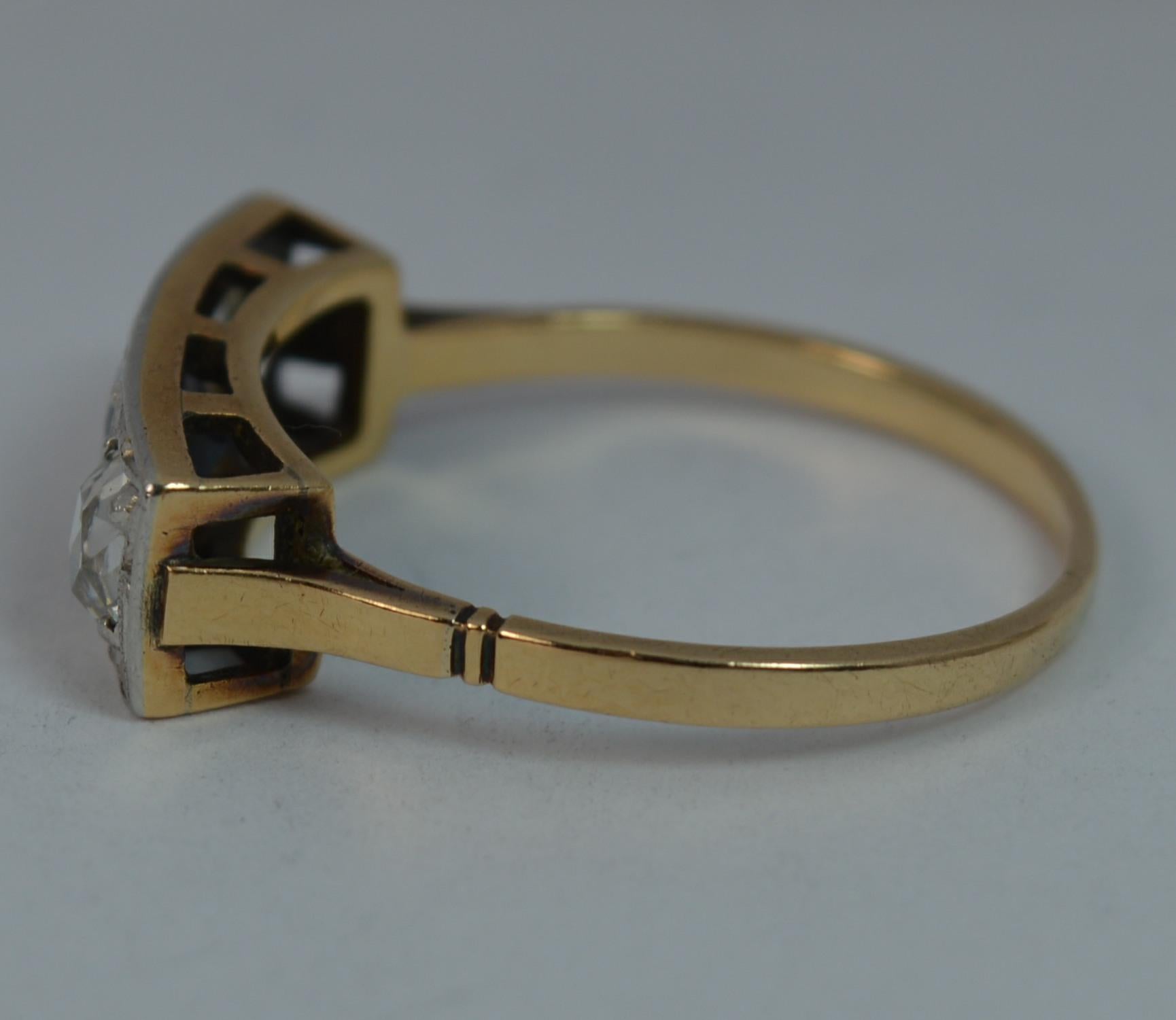 Art Deco 18 Carat Gold Platinum Sapphire and Rose Cut Diamond Trilogy Ring 3